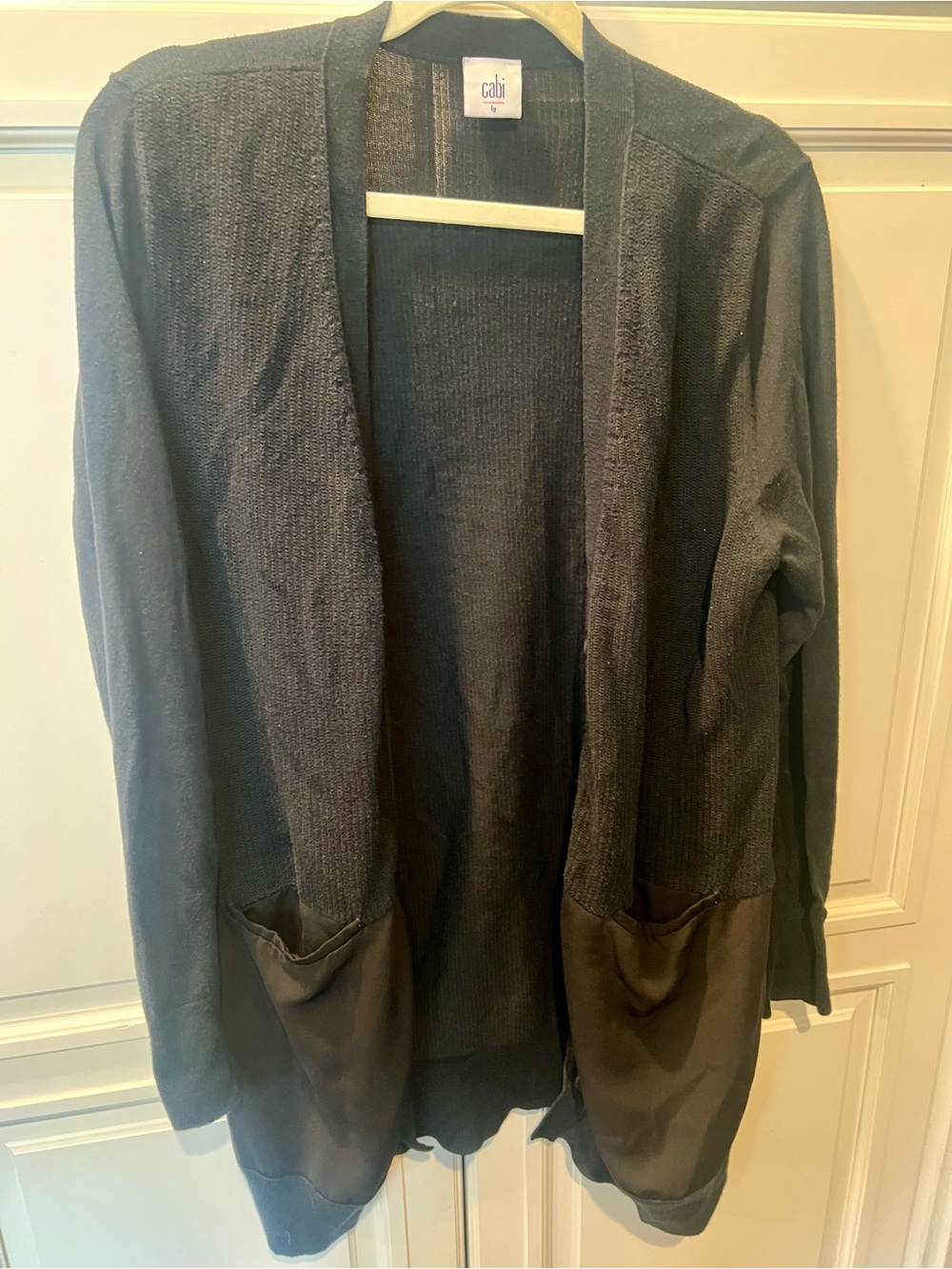 CAbi Black Knit Open Cardigan with Subtle Stitch Detail